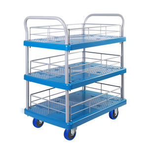 Uni-Stille 150kgs Capaciteit 3-laags Platform Logistieke Handkar Bibliotheek Boek <span class=keywords><strong>Trolley</strong></span> Vierwiel Aanpasbare Oem Plastic
