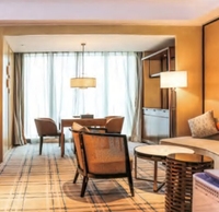 Ensemble de meubles de chambre d'hôtel de luxe moderne, design intérieur, cuir véritable et bois de chêne, écologique, durable, garantie de 3 ans