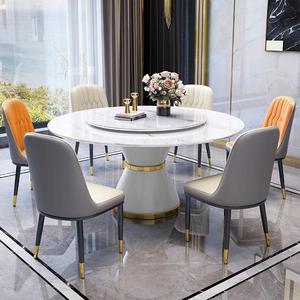 Bàn Ăn Tròn sang trọng | đỉnh hiệu ứng đá cẩm thạch, đế Đen & Vàng | Susan lười | B2B cho các dự án sang trọng - Product Image 2