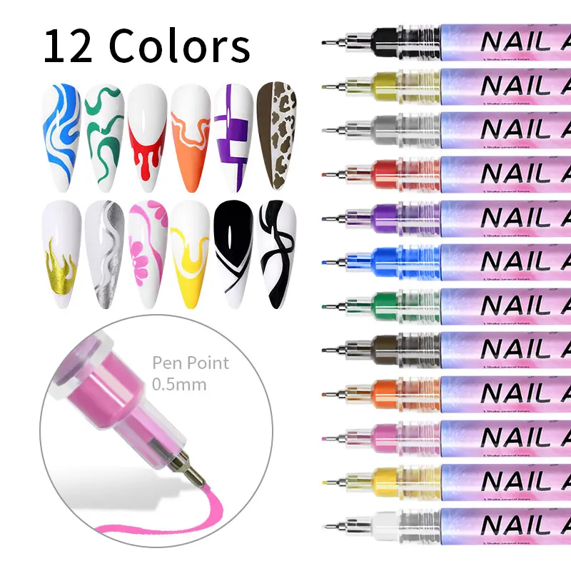 2023 New Wholesale 0,5mm 12 Farben Acryl Nägel Pinsel Oval Nail Art Pinsel Pinsel Set Hersteller Druck