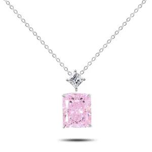 Top Quality Cubic Zirconia High Carbon Diamonds Pendant Necklaces Pink/Yellow Color Sliver Jewelry Fire Polish Decorations