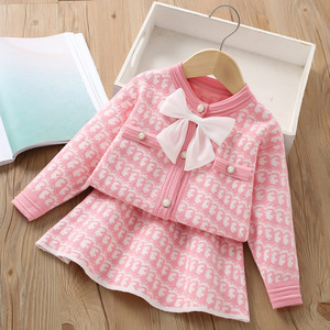 Girls Casual Two-Piece Set Autumn and Winter Western Style Bowknot Princess Dress New <strong>Sweater</strong> Suit for Children - Product Image 3