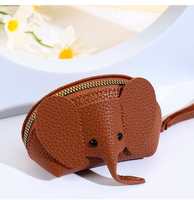 Porte-monnaie en cuir de vachette PU fait main avec fermeture éclair, motif éléphant mignon, dessin animé, mini, avec sangle détachable, portable
