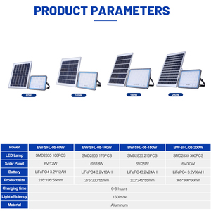 Lámpara Solar LED para Exteriores <span class=keywords><strong>BEWAY</strong></span> de Aluminio, 60, 100, 150, 200 Vatios, Batería LiFePO4, Impermeable IP65 - Product Image 2