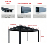 Pergola bioclimatique motorisée en aluminium, système de toit à lames orientables écologique et étanche, commande par application, stores latéraux à fermeture éclair, DDP disponible