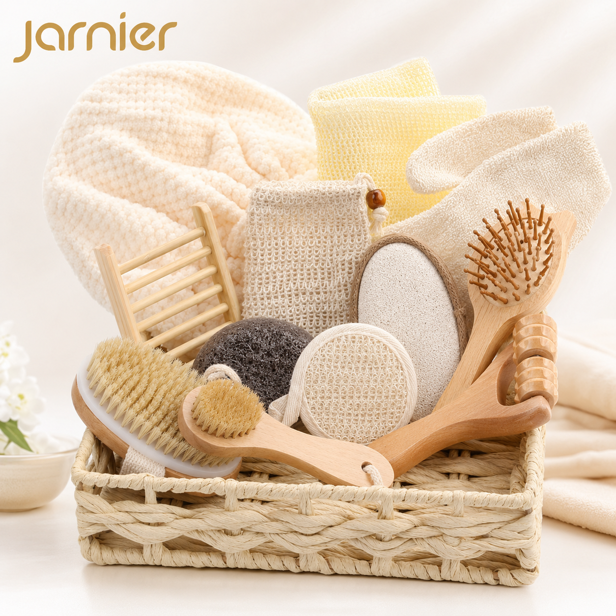 Sisal couleur crème, emballé individuellement sous film rétractable, 30*30*7cm par ensemble.