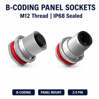 Connecteur circulaire industriel M12 étanche 2 3 4 5 broches IP68 5A avec verrouillage à vis, boîtier métallique, prise mâle/femelle pour montage sur panneau