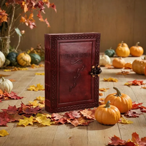 Embossed Leather Journal “The Journey” Vintage <b>Notebook</b> with Antique Lock, Handmade Deckle Edge <b>Diary</b> <b>Notebook</b> - Product Image 1