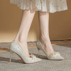Bridal Pumps <b>Glitter</b> Pointed Toe Stiletto Heel High 5cm-8cm Rhinestone Decoration <b>Women</b> Wedding <b>Shoes</b> Model 6681-35 - Product Image 4