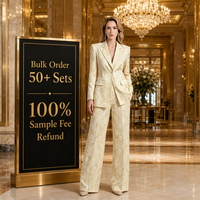 Costumes d'affaires pour femmes 2026 – Ensembles élégants blazer et pantalon en jacquard floral champagne, luxe intensif, pour bureau, mariage, sur mesure OEM/ODM