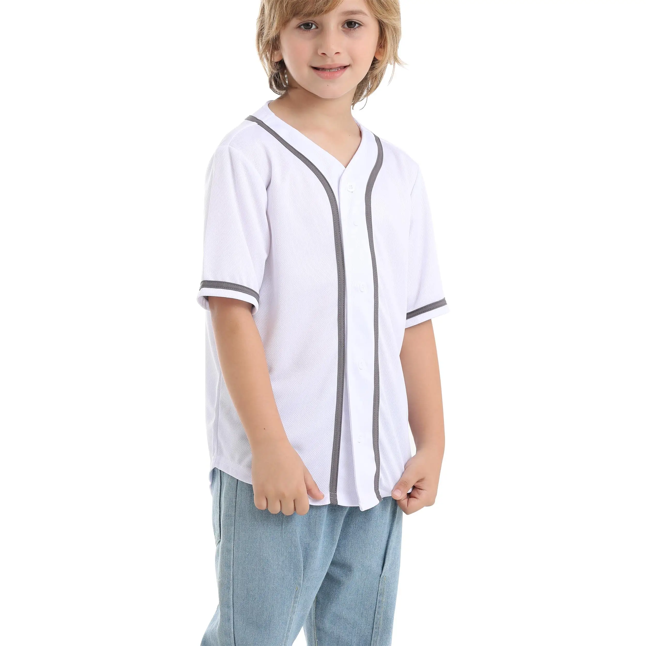 Kaus bisbol anak laki-laki dan perempuan, t-shirt Hip Hop berkancing bawah untuk anak laki-laki dan perempuan