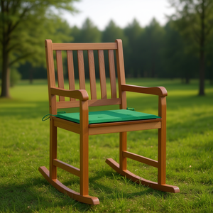 เก้าอี้โยกไม้สักแท้พร้อมเบาะสีเขียว เก้าอี้สวนกลางแจ้งแสนสบาย เฟอร์นิเจอร์สไตล์ดั้งเดิม - Product Image 2