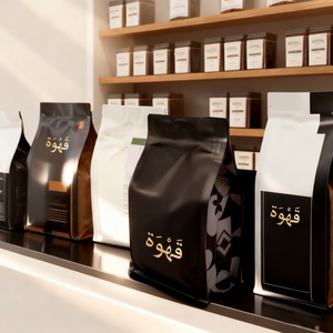 Bolsa de Embalaje de Alimentos para Granos de Café, con Fondo Plano y Sellado de 8 Lados, de Aluminio Reciclable, Impresa Personalizada OEM, con Válvula - Product Image 2