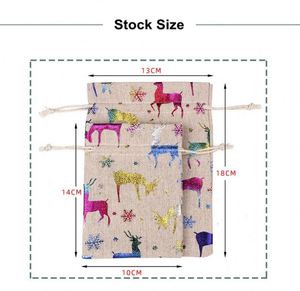Factory Stock Hot Stamping Christmas Snowflake Snowman Cotton Linen <b>Drawstring</b> Gift Bags Candy Bag - Product Image 5