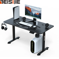 Bureau ergonomique Wquantum AY-2 en fer avec surface en bois, hauteur réglable, porte-gobelet pour le jeu et le télétravail