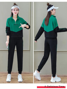 Traje deportivo de solapa para mujer, Otoño/Invierno 2023, pantalones tobilleros holgados para mujer, traje informal de dos piezas de retazos de Color a la moda - Product Image 6