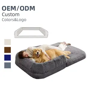 Foldable Human Dog Bed for People Adults, 2 in 1 Calming Human Size Giant Dog Bed Fits Pet Families with Egg Foam Supportive Ma