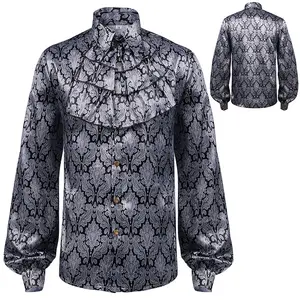 Vintage Men Pirate Shirt Vampire Renaissance Victorian Steampunk Gothic Ruffled Medieval Halloween Cosplay Clothing Chemise Tops