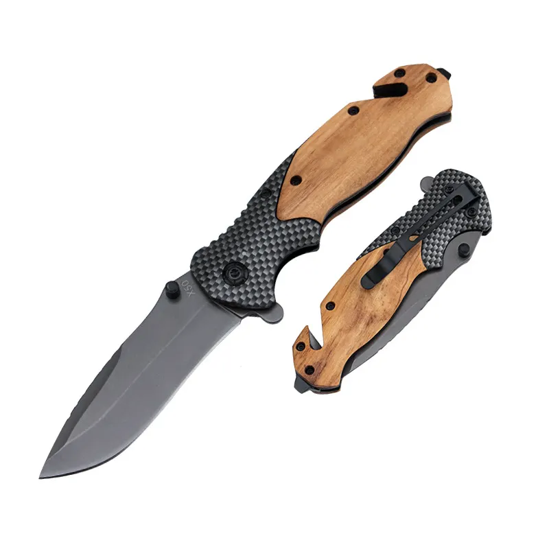 X50 titanium coated survival rescue EDC wood handle camping & hiking products wood pocket knife for camping survival