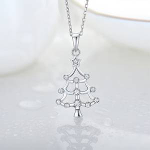 Collar con colgante de árbol de Navidad de Plata de Ley 925, Zirconia cúbica brillante chapada en rodio para compromiso, boda, vacaciones - Product Image 3