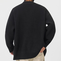 Cardigan Homme OEM ODM, Cardigan Décontracté Oversize en Maille Épaisse, Fermeture Éclair Intégrale, Col Montant, Épaules Tombantes, Coupe Ample, Manteau Cardigan