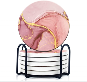 Sous-verre créatif en céramique plaqué or, sous-verre en céramique de marbre avec sous-verre de promesse peint en or - Product Image 1