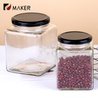 Distributeur de confiture et de miel de luxe, récipient de stockage alimentaire en verre borosilicate carré, pot à épices et sauces avec couvercle métallique, plusieurs tailles