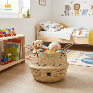 Handwoven Cute Cat Shaped Natural Rattan <b>Woven</b> Storage <b>Basket</b> With Handles For Home Decoration - Product Image 2