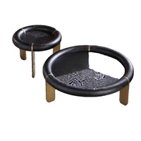 Ensemble de tables basses de design italien, plateau en bois, cuivre, rond, luxe, moderne, meubles pour la maison, hôtel, villa, table basse pour salon