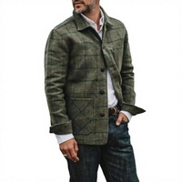 Veste Chemise Homme en Mélange de Laine à Carreaux, Simple Boutonnage, Col Rabattu, Coupe-Vent, Décontractée, pour l'Automne