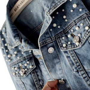Chaqueta <span class=keywords><strong>vaquera</strong></span> de talla grande con diseño de perla elegante, Chaqueta <span class=keywords><strong>vaquera</strong></span> azul para <span class=keywords><strong>mujer</strong></span>, estilo de calle, estilo moderno 2025 - Product Image 4