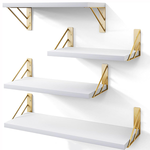 Support flottant en bois de style campagnard 4 pièces Chambre à coucher Étagère murale décorative <span class=keywords><strong>pour</strong></span> salles de bains Salons Petites étagères de rangement murales - Product Image 3