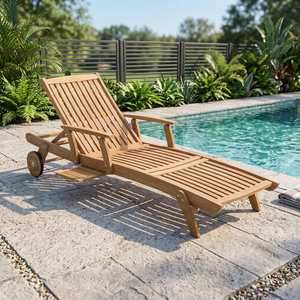 Chaise longue de piscine extérieure en teck, luxueuse, moderne, écologique, durable, confortable et réglable - Product Image 3