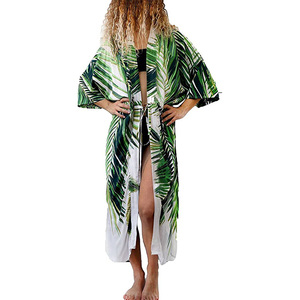 Boho Damesmode Chiffon Bloemen Kimono Vest Lange Badkleding Cover Ups - Product Image 1