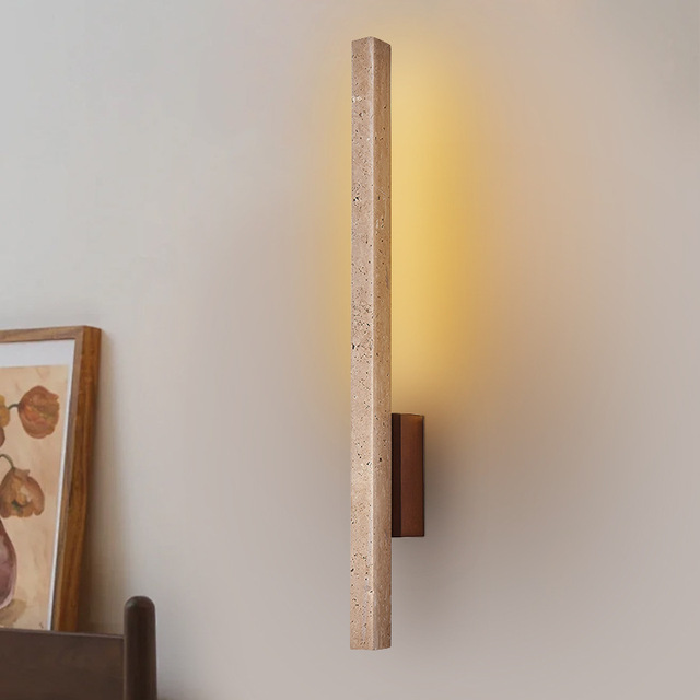 Zeal Lighting Led Creative Minimalist Cave Stone Sconce Light Long Strip Shaped Yellow Travertine Wall Lamps