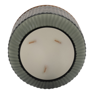 Ribbed Glass Scented <b>Candle</b> With Wood Base <b>Small</b> Votive For Indoor And Outdoor Use - Product Image 6
