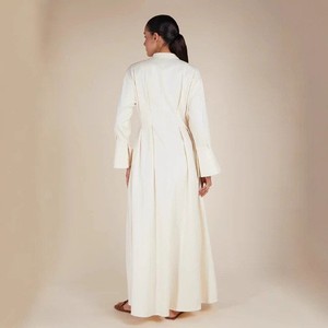 Col mandarin <span class=keywords><strong>décolleté</strong></span> structuré manchette évasée manches cloche Maxi plis coton blanc robes modestes - Product Image 5