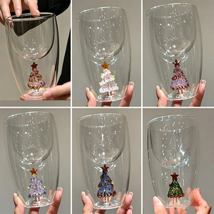Tasse en verre à double paroi Bravo personnalisée, motif sapin de Noël, version décorative festive, coffret cadeau, pour café, jus, verres à boire - Product Image 4