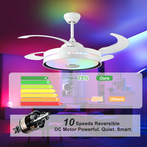 Directo de fábrica, 42 pulgadas, música moderna, <span class=keywords><strong>Control</strong></span> remoto, lámpara LED <span class=keywords><strong>RGB</strong></span>, ventilador de techo retráctil con luz para sala de estar y dormitorio - Product Image 6