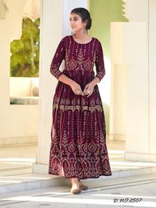 Vêtements indiens et pakistanais 14Kg Robe longue Anarkali imprimée en rayonne lourde pour mariage et fête Robe de mariée - Product Image 2