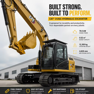 Excavadora de cadenas CAT 312GC usada, excavadora hidráulica Caterpillar original de 12 toneladas, pocas horas de trabajo, buen estado. - Product Image 1