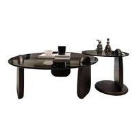 Table basse en verre trempé de style moderne minimaliste nordique italien Wabi-Sabi avec cadre en bois pour petits appartements