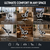 Chaise de bureau ergonomique en maille pour le gaming, inclinable, dossier haut, appui-tête réglable, support lombaire, repose-pieds, base en acier inoxydable et mousse