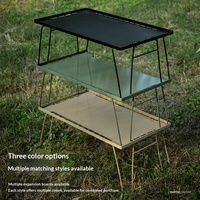 Table de rangement multi-niveaux pliable en fer à mailles rectangulaires pour camping et pique-nique, mobilier d'extérieur