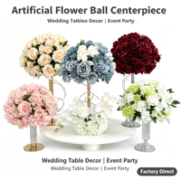 Boule de fleurs artificielles en soie mélangée, roses, pivoines, eucalyptus, centre de table floral pour mariage, bougeoir, décoration de table, fête