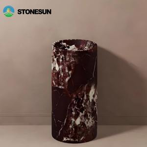 Мраморная раковина StoneSun Red Calacatta Viola, отдельностоящая, на пьедестале, для ванной комнаты - Product Image 3