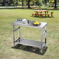 Table de travail pliable en acier inoxydable Guanbai, robuste, résistante à la corrosion, avec option 4 roues, portable, pliable, pour extérieur