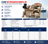 Moteur diesel marin CUM NTA855-M 240-450HP 300HP 350HP 400HP 1800RPM 6 cylindres 14L turbocompressé pour bateau