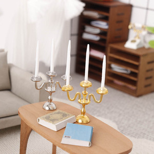 Modèle miniature de <span class=keywords><strong>chandelier</strong></span> avec trois bougies vintage, pièces 1:12, jouets pour maison de poupée Ob11 - Product Image 1