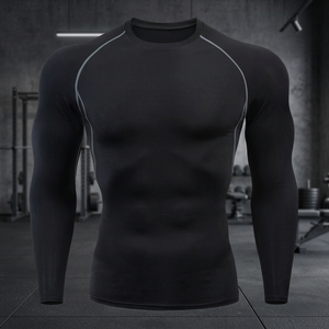 Men's <b>Black</b> <b>Long</b> <b>Sleeve</b> Compression Shirt Quick Dry Slim Fit O-Neck Base Layer <b>Top</b> Wholesale Custom LOGO Print Design Supplier - Product Image 3